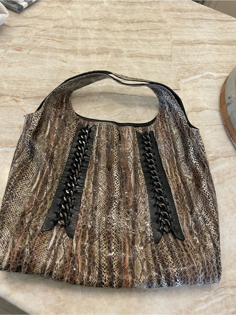 Xx Stylish Brown Snake-Print Hobo Tote with Black Trim